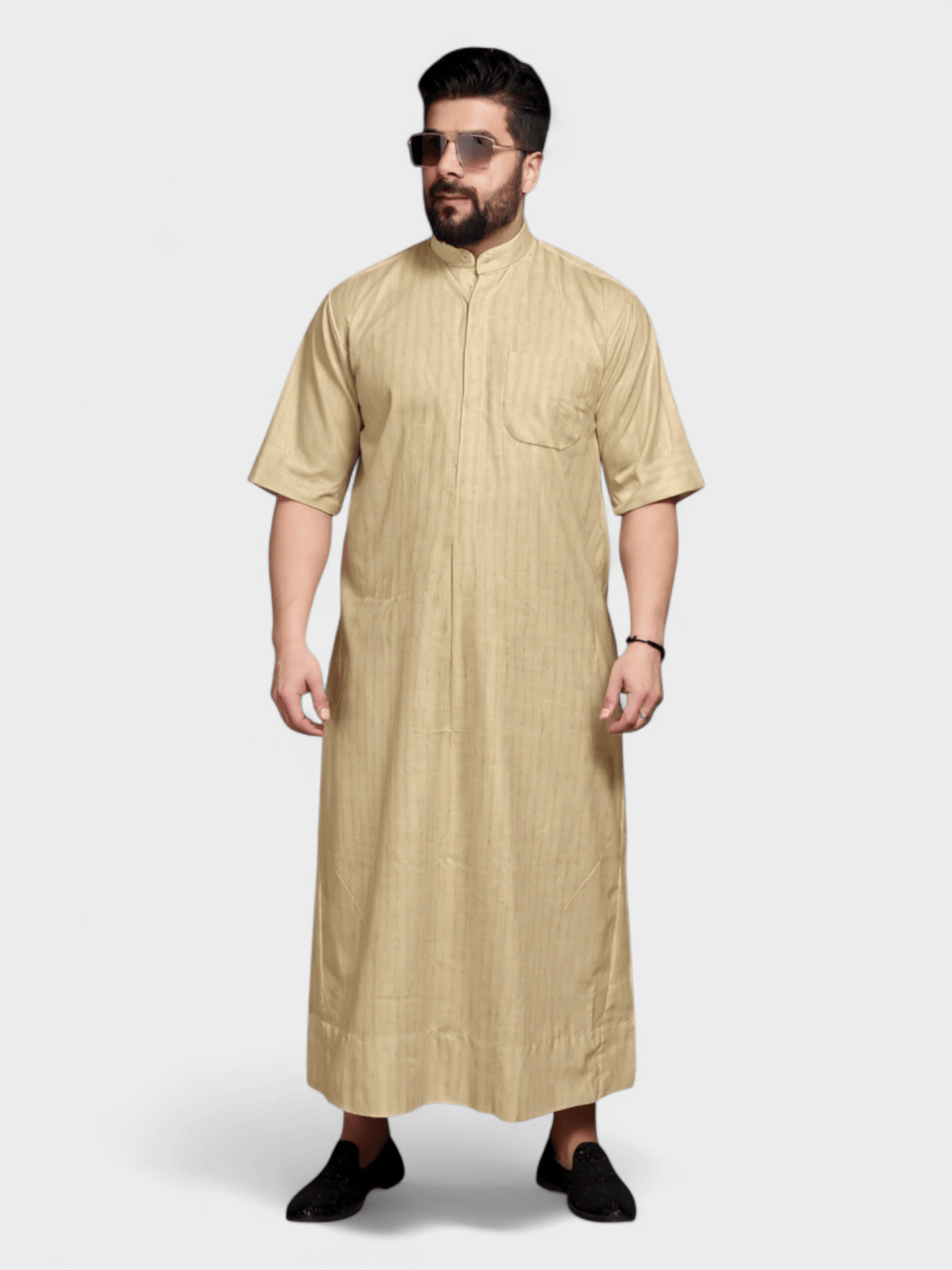 Relaxed Fit Manderin Collar Half Sleeves