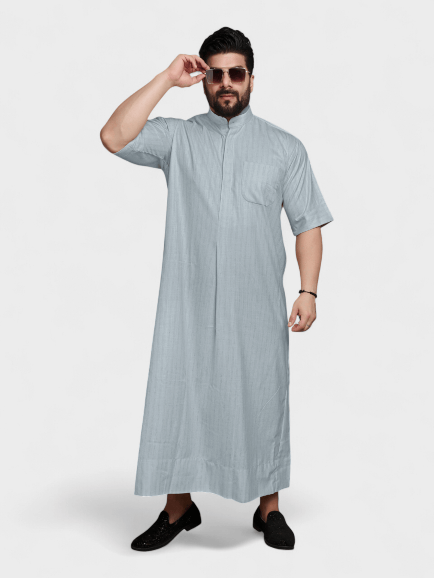 Relaxed Fit Manderin Collar Half Sleeves