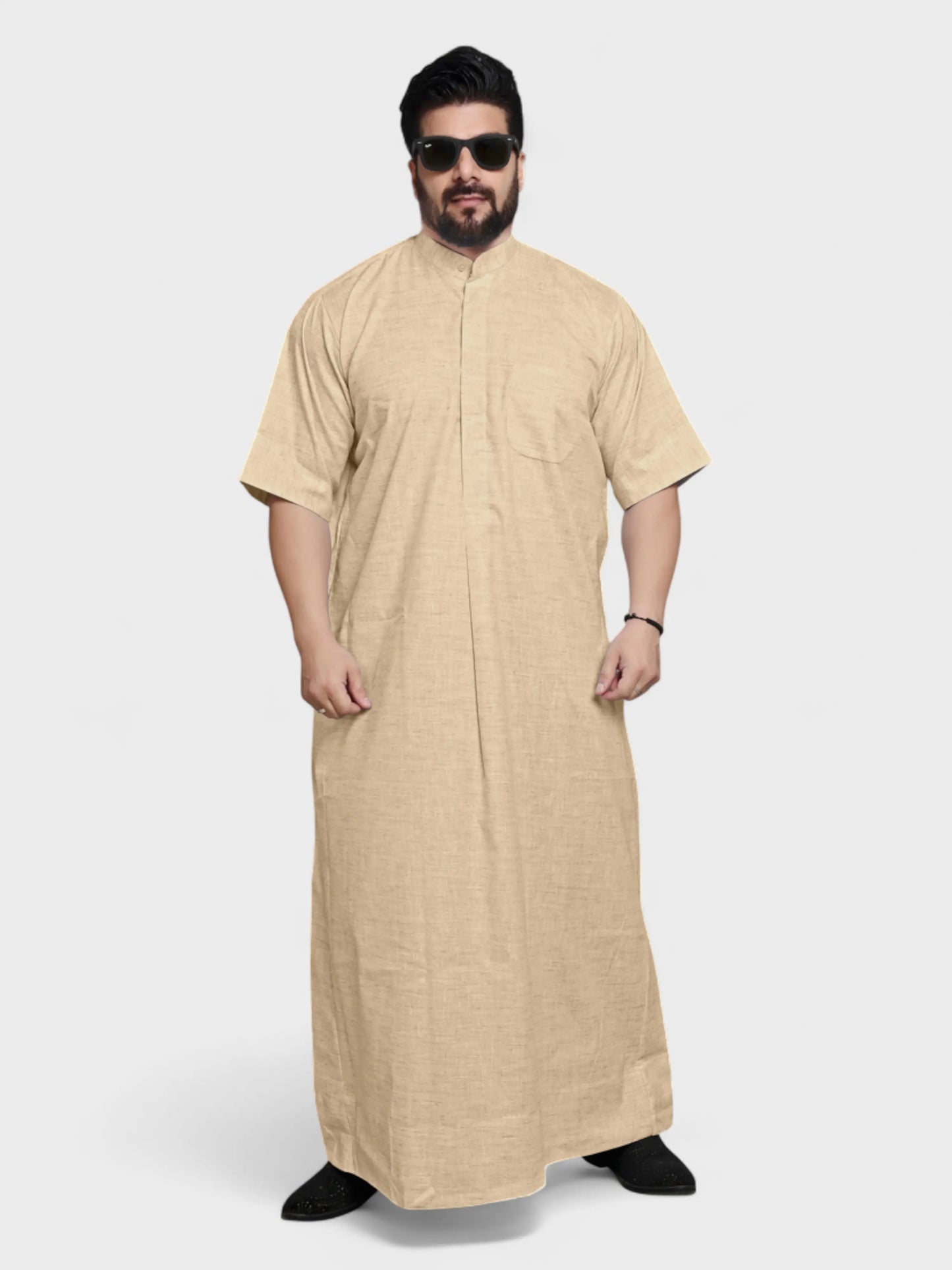 Relaxed Fit Manderin Collar Half Sleeves