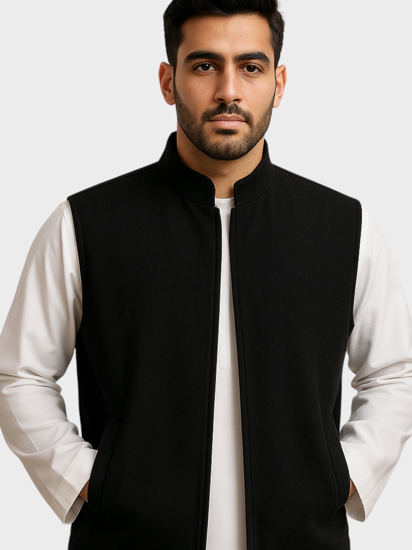 سترة كشميرية وجهين دافئة – صناعة كويتية (رمادي / أسود)