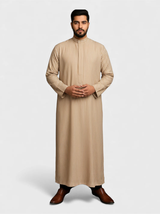 Relaxed Fit Full Sleeves Manderin Collar Golden/Brown