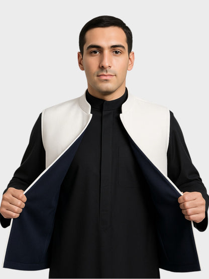 سترة كشميرية وجهين دافئة – صناعة كويتية (أبيض / كحلي)