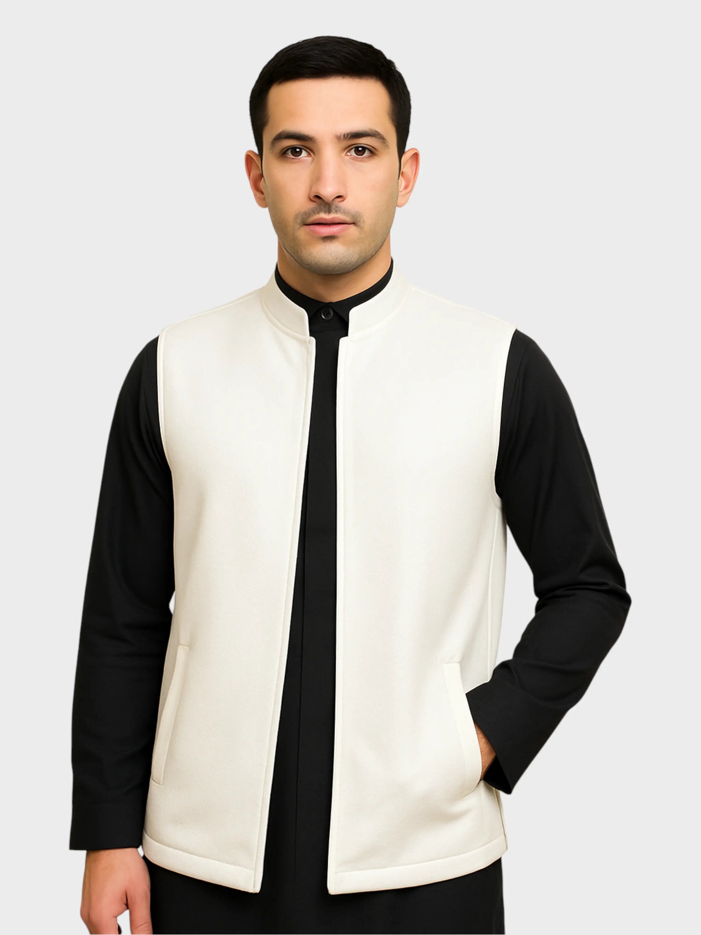 سترة كشميرية وجهين دافئة – صناعة كويتية (أبيض / كحلي)