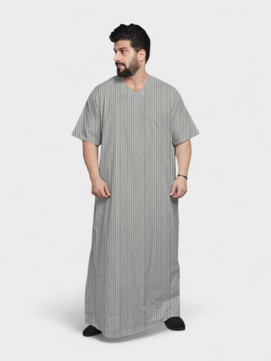 Relaxed Fit V-Neck Half Sleeves - Grey Blue