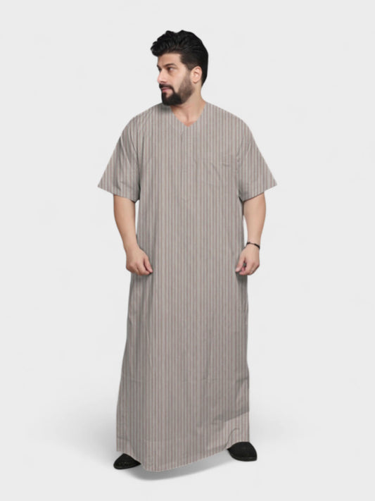 Relaxed Fit V-Neck Half Sleeves - Grey Maroon