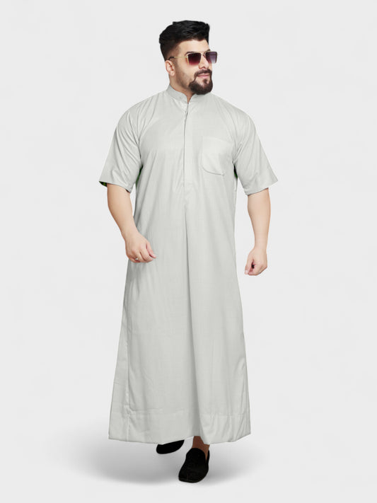 Relaxed Fit Manderin Collar Half Sleeves - Light Grey