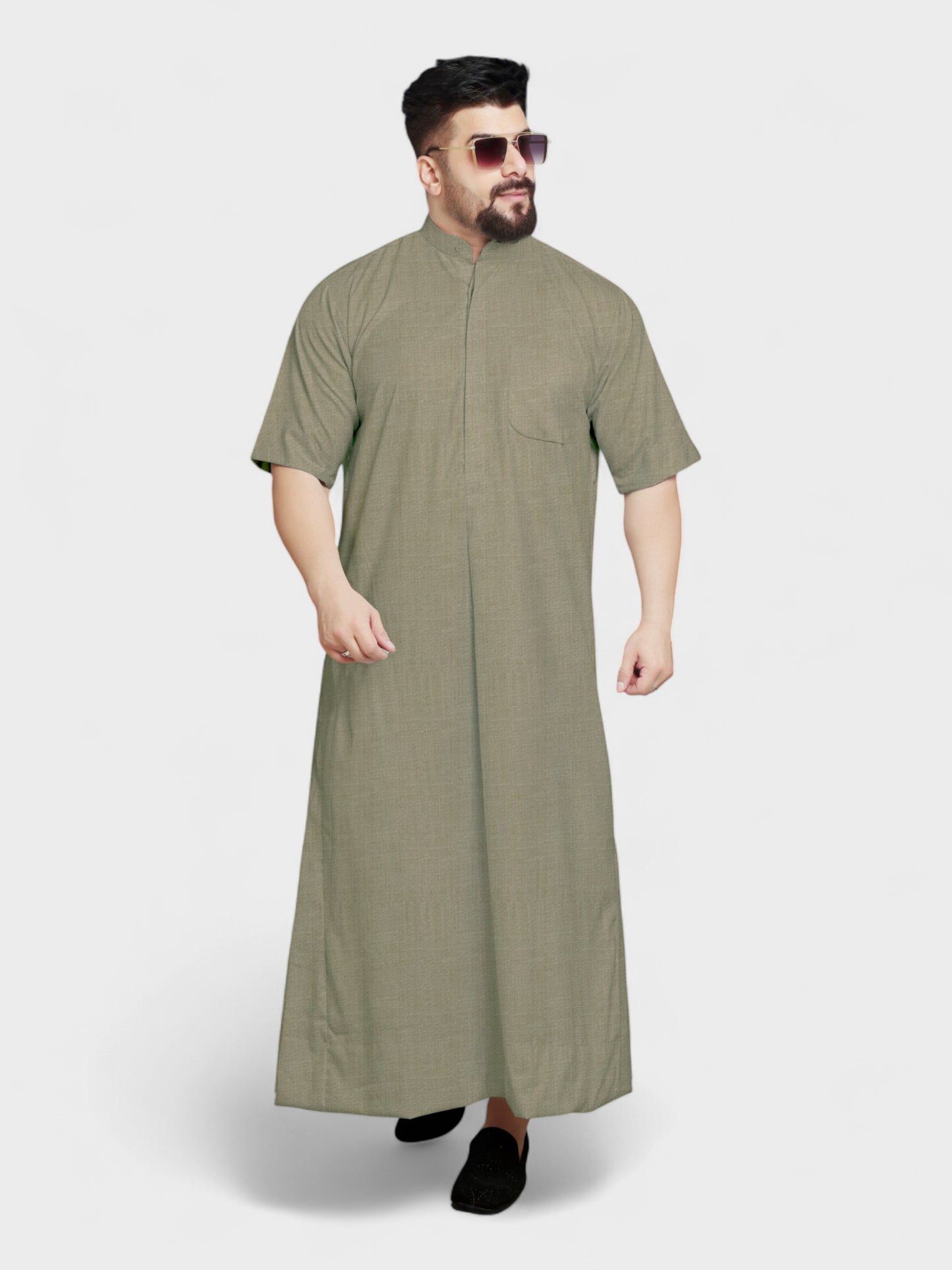 Relaxed Fit Manderin Collar Half Sleeves