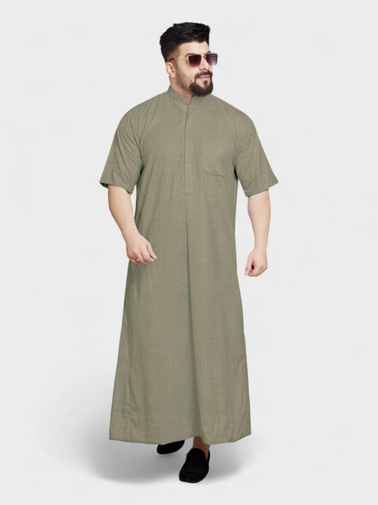 Relaxed Fit Manderin Collar Half Sleeves - Green