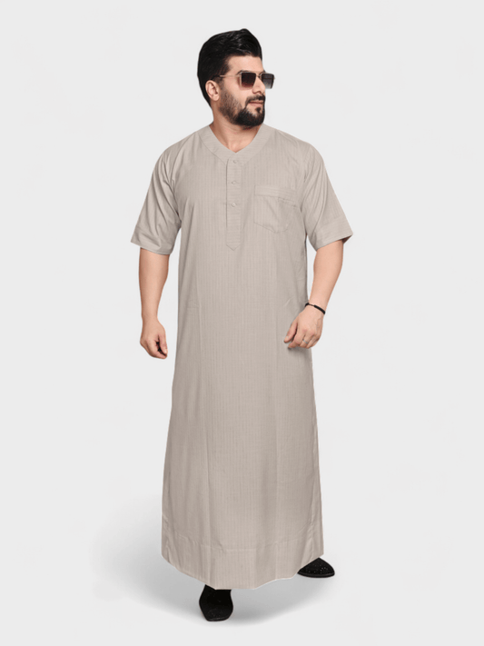 Relaxed Fit V-Neck Half Sleeves - Light Grey