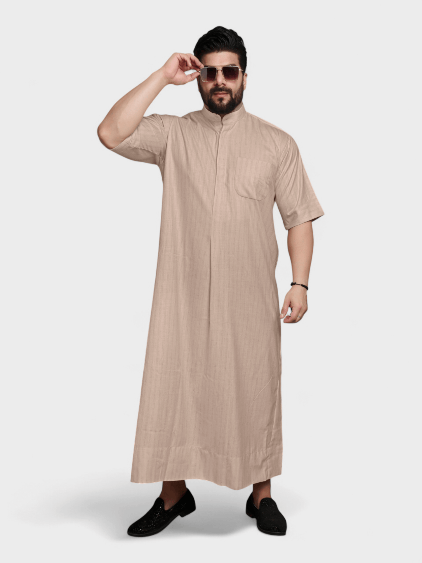 Relaxed Fit Manderin Collar Half Sleeves