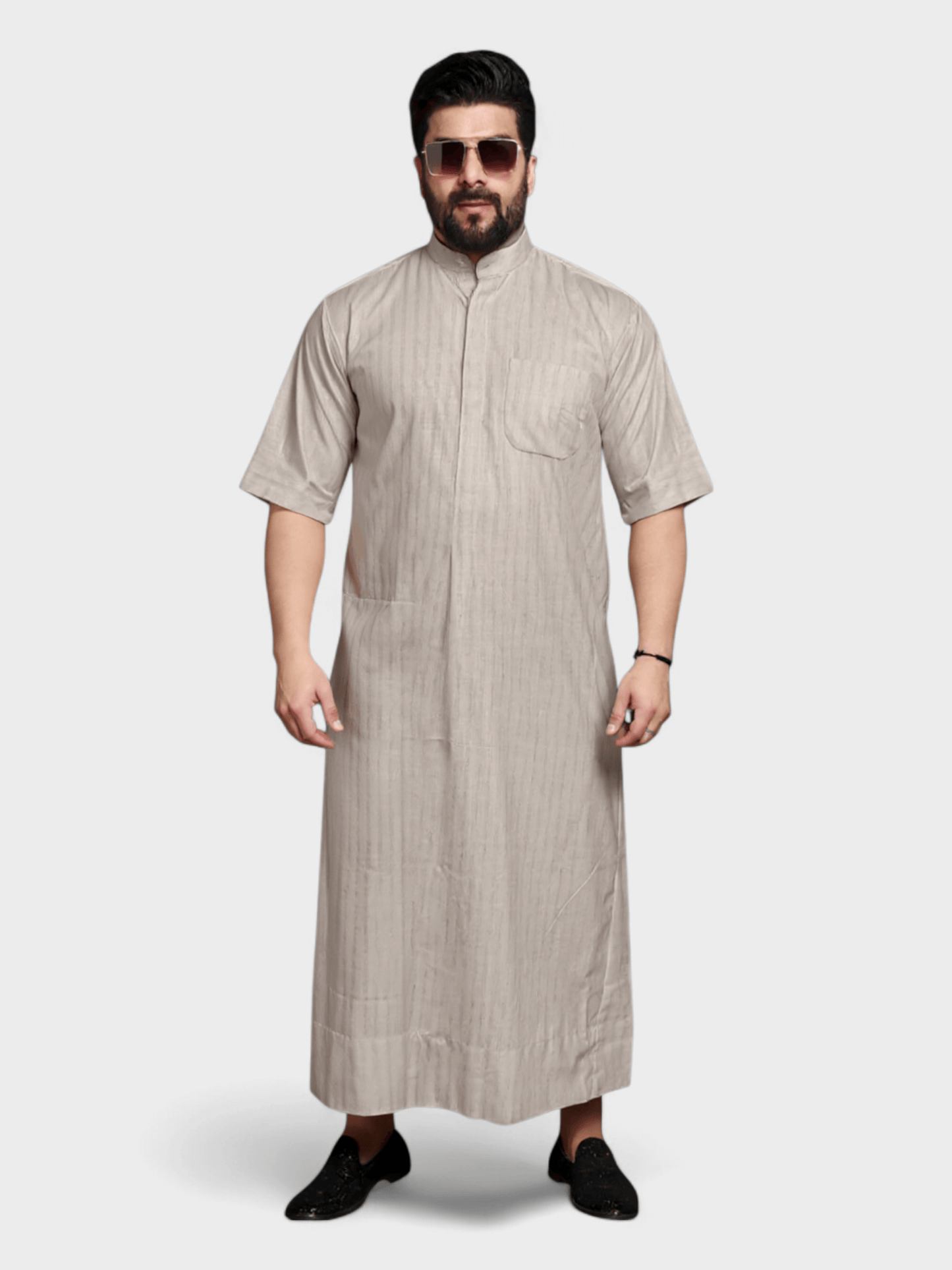 Relaxed Fit Manderin Collar Half Sleeves