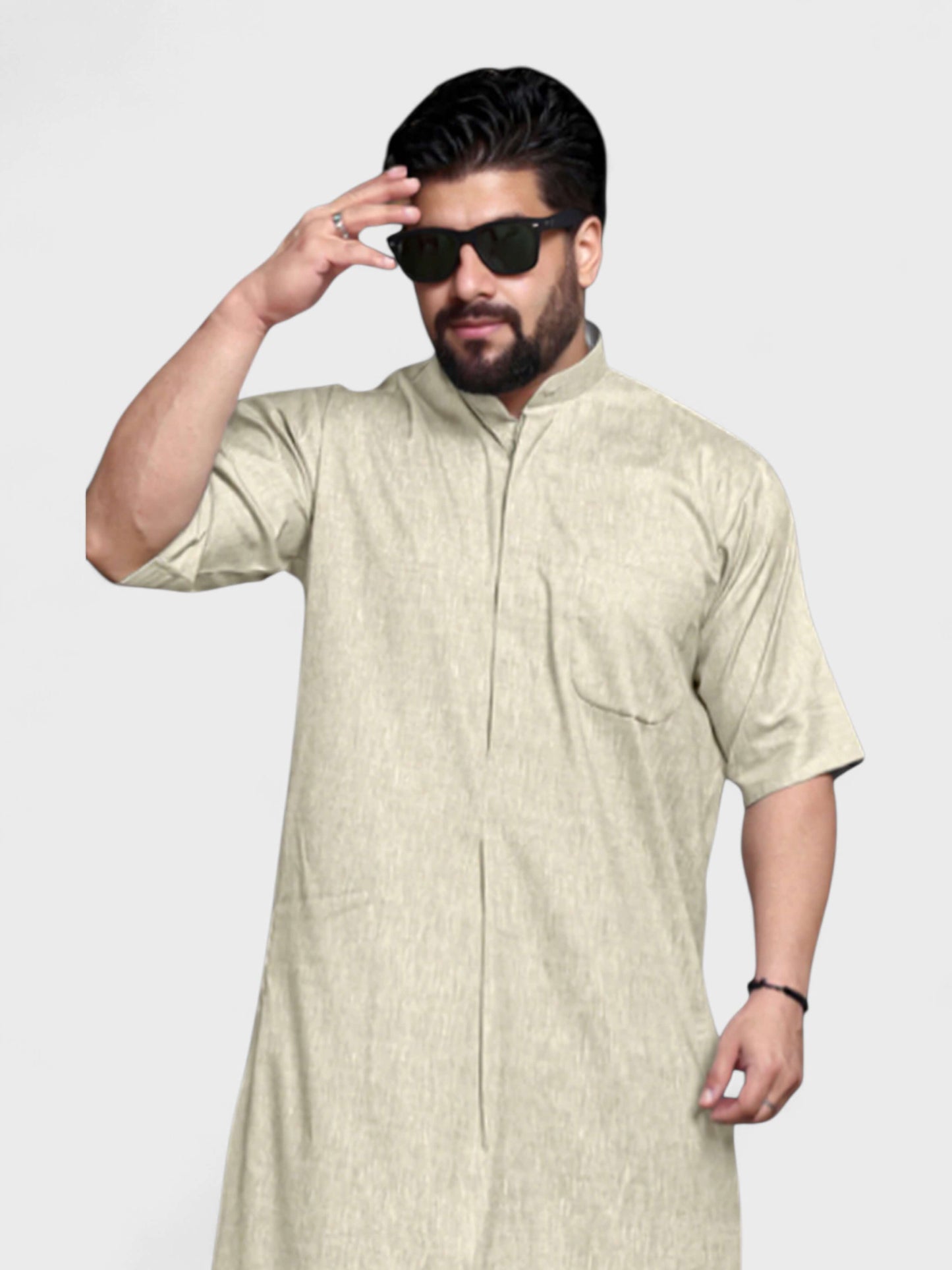 Premium Short-Sleeve Thobe – Relaxed Fit in Soft Heather Grey