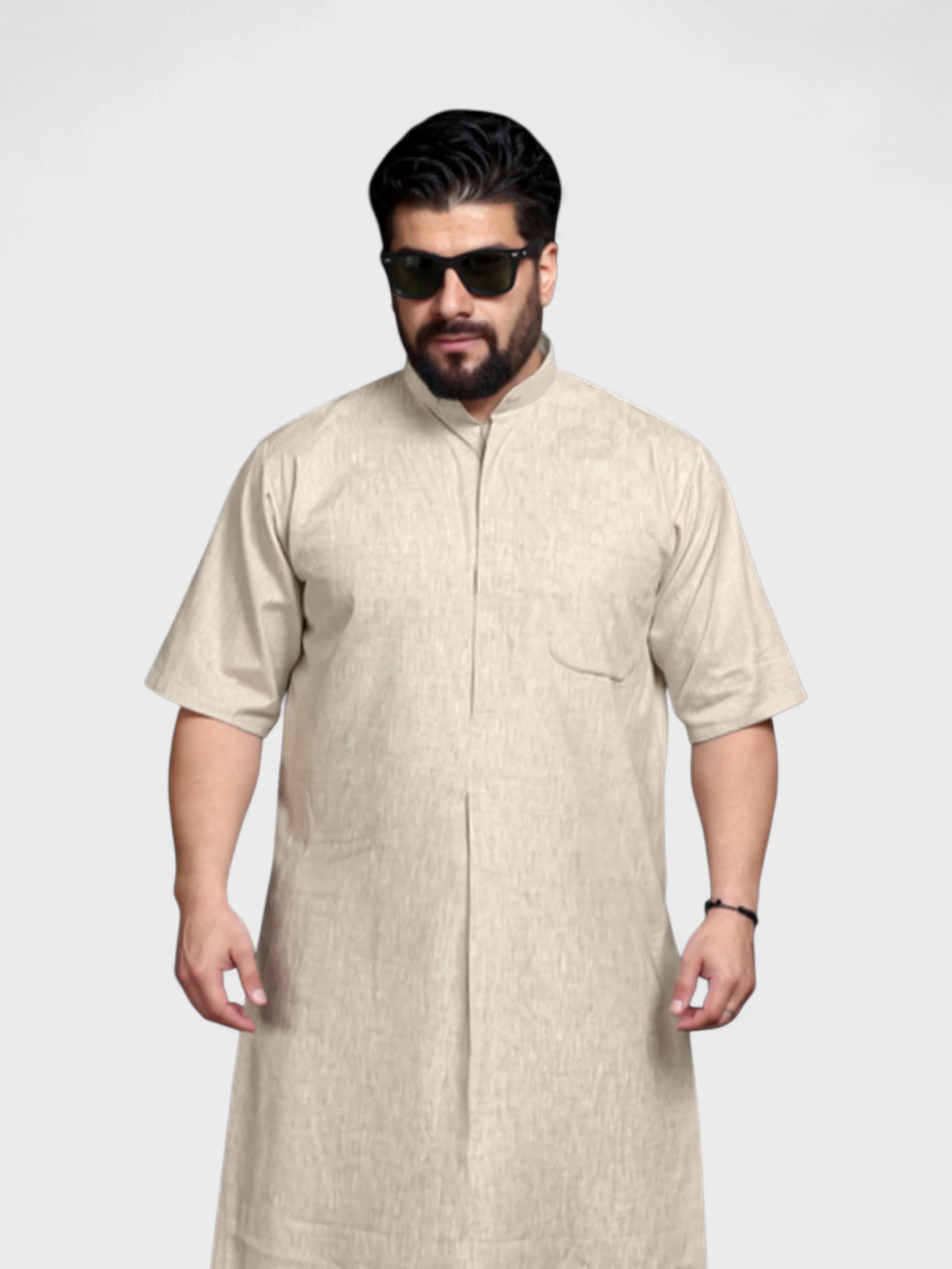 Premium Short-Sleeve Thobe – Relaxed Fit in Soft Heather Grey