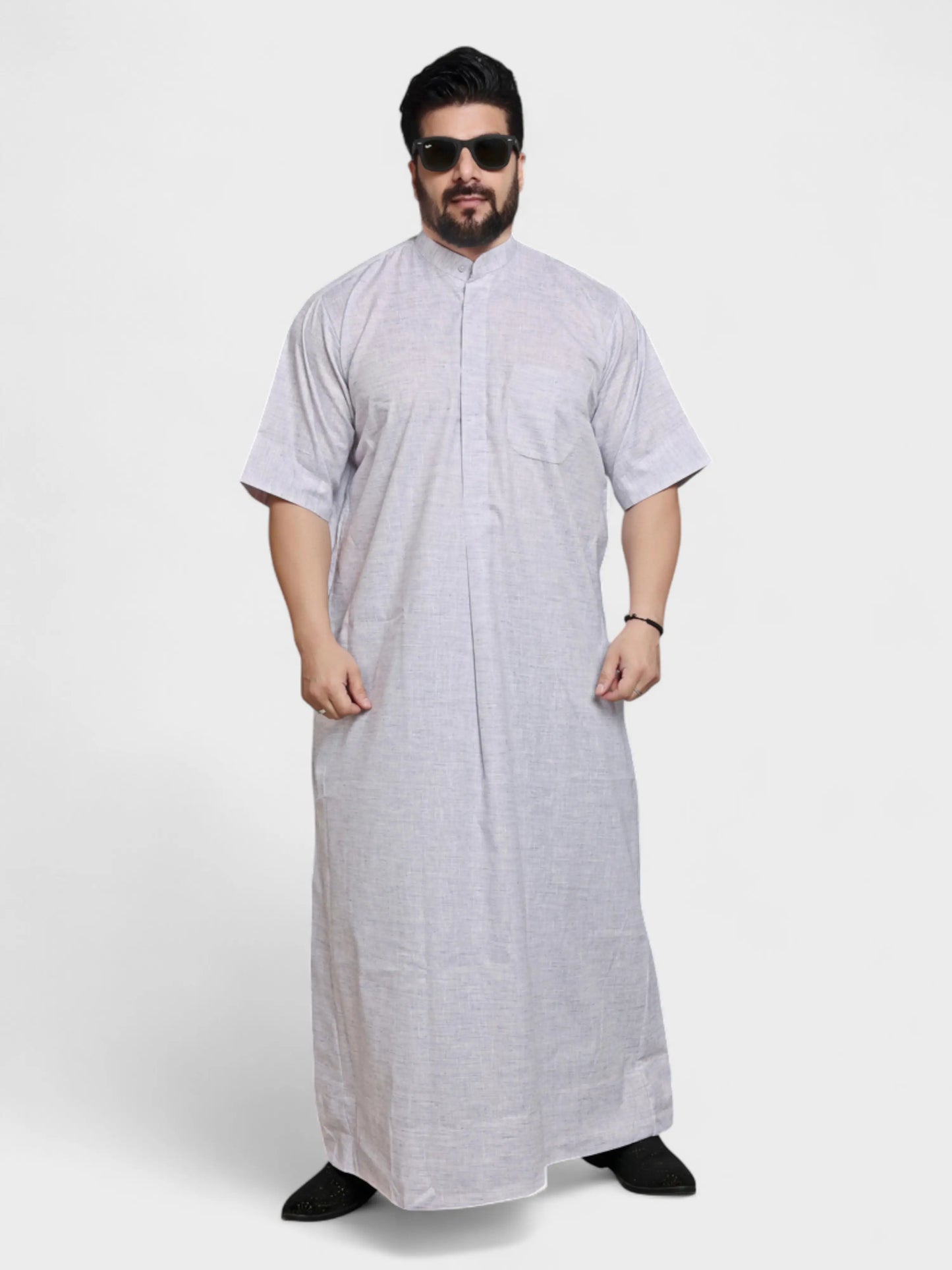 Relaxed Fit Manderin Collar Half Sleeves