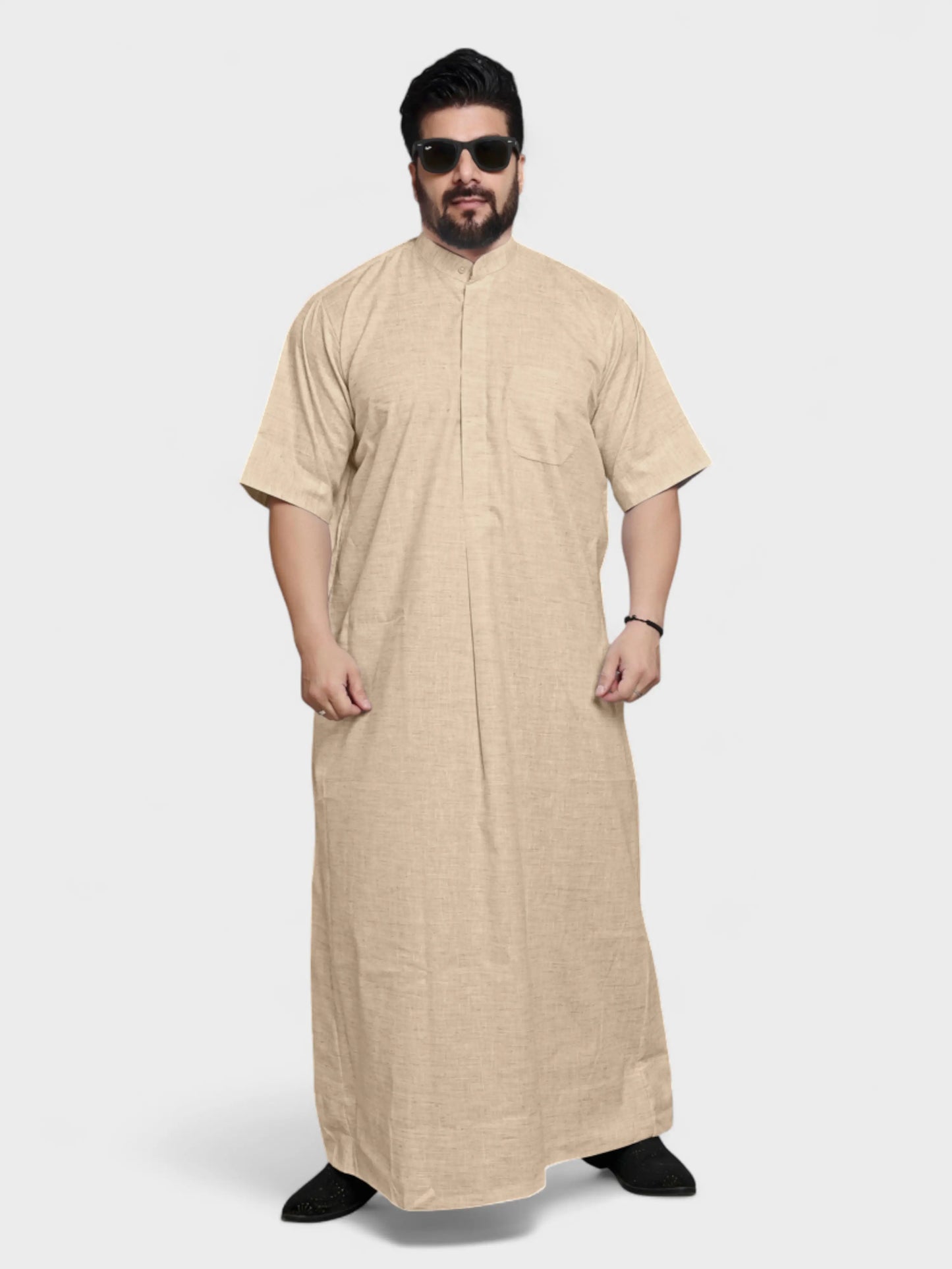 Relaxed Fit Manderin Collar Half Sleeves