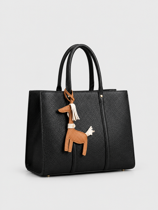 SUMIFEI Pebbled Tote with Giraffe Charm