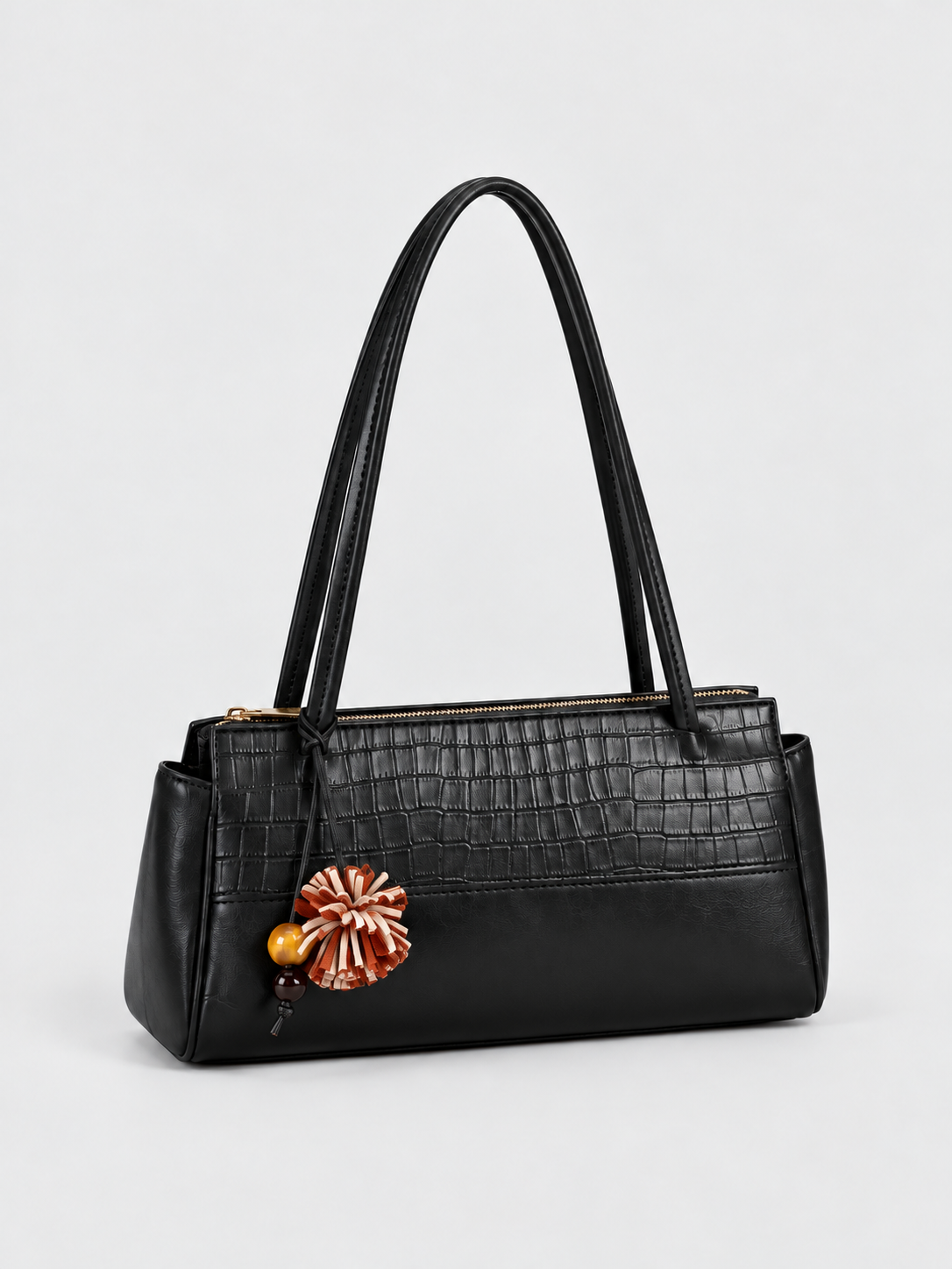 Bagco Crocodile-Panel Shoulder Bag