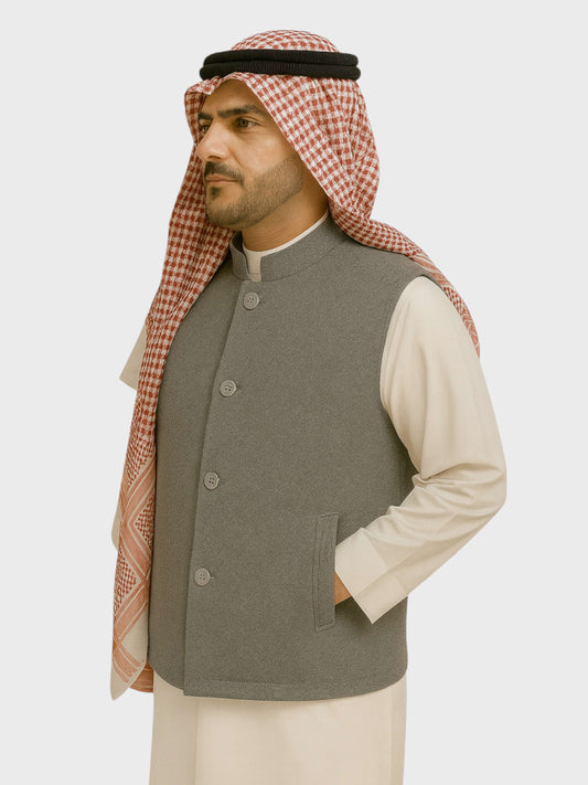 سترة جوخ سورية وجهين (رمادي/أسود)