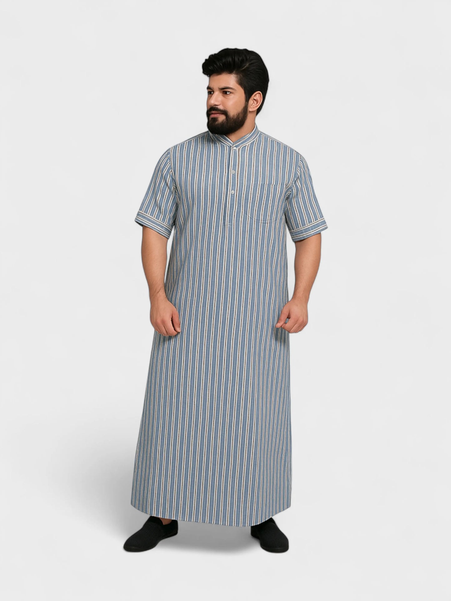 Relaxed Fit Stripped Pattern Full Collar