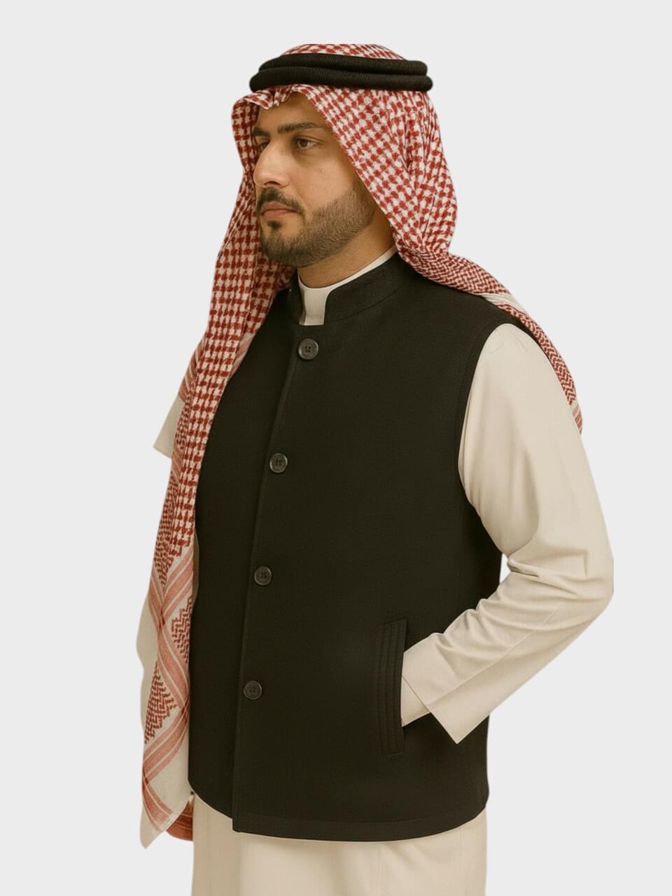 سترة جوخ سورية وجهين (رمادي/أسود)