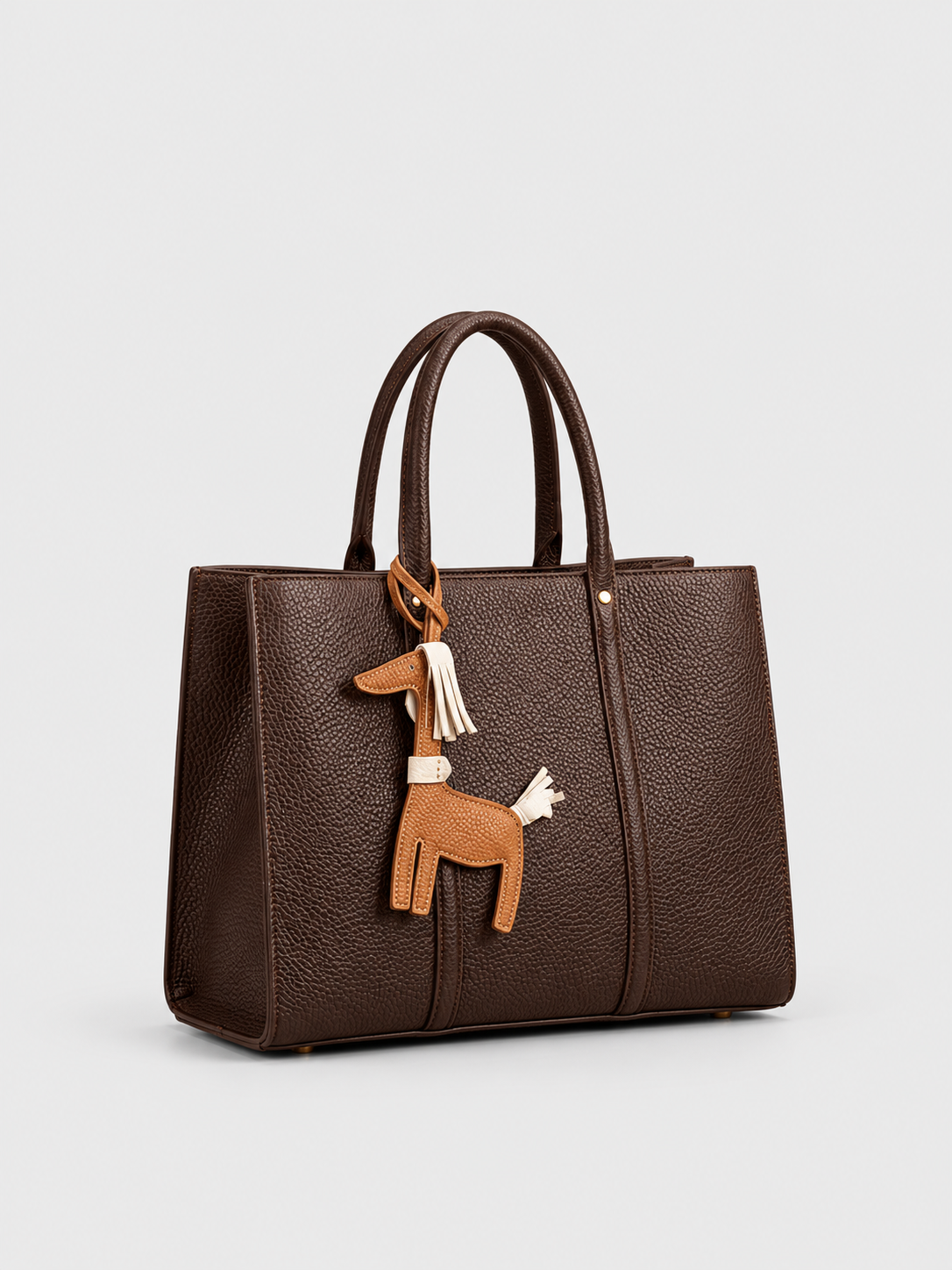 SUMIFEI Pebbled Tote with Giraffe Charm
