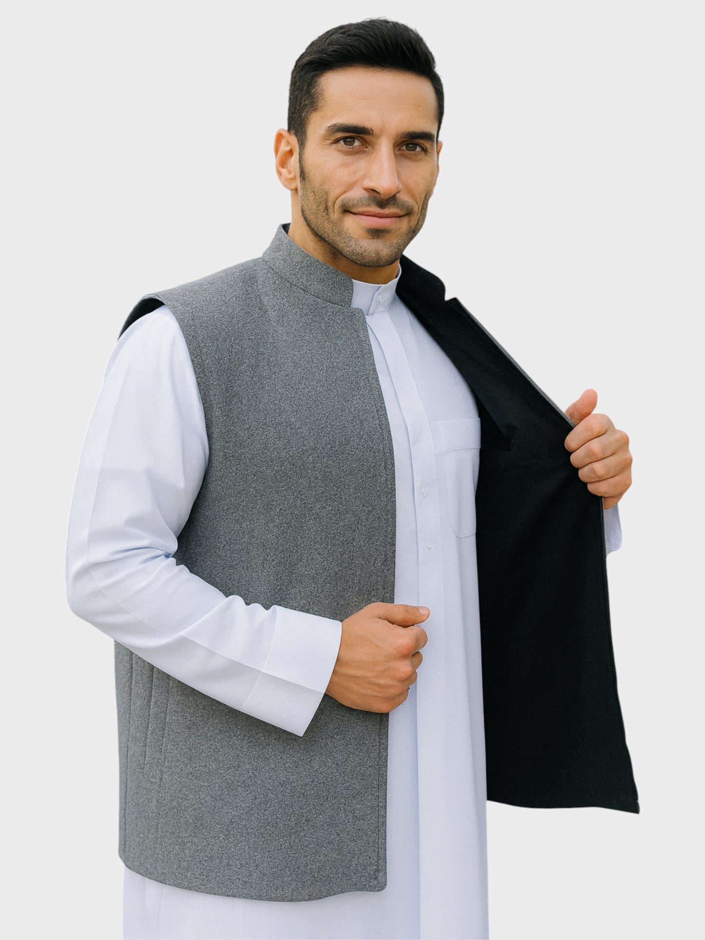 سترة كشميرية وجهين دافئة – صناعة كويتية (رمادي / أسود)