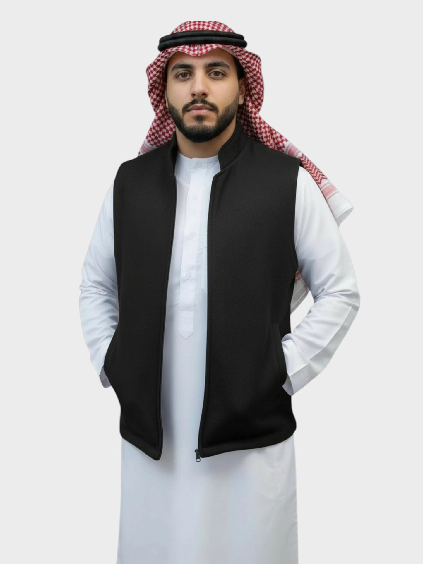 سترة جوخ سورية وجهين فاخرة بدون سحّاب أو أزرار (كحلي/أسود)