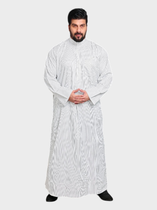 Relaxed Fit Full Sleeves Manderin Collar White/Grey