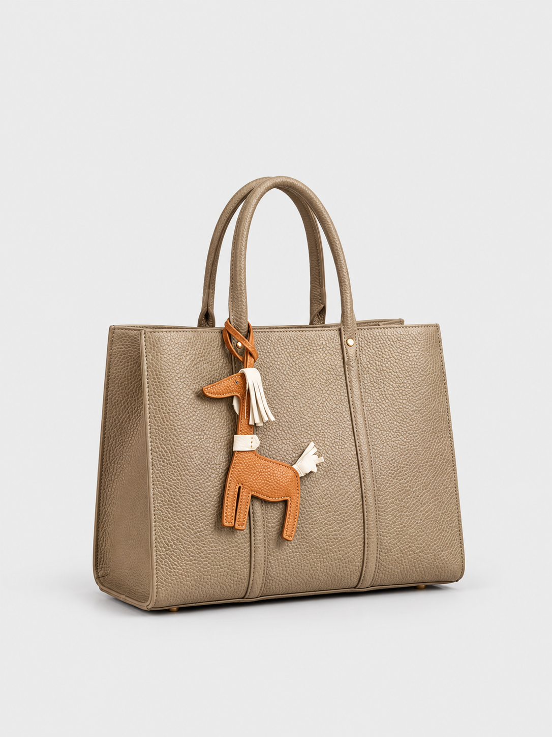 SUMIFEI Pebbled Tote with Giraffe Charm