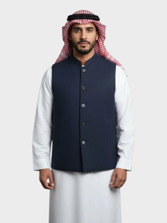 سترة وول فاخرة شتوية وجهين (أزرق داكن / رمادي فضي)