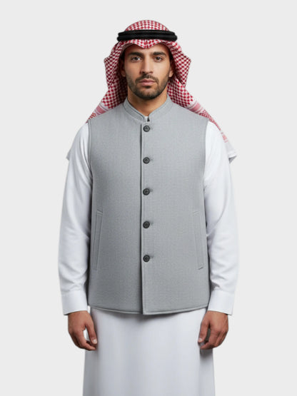 سترة وول فاخرة شتوية وجهين (أزرق داكن / رمادي فضي)