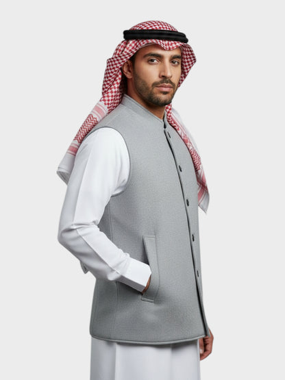 سترة وول فاخرة شتوية وجهين (أزرق داكن / رمادي فضي)