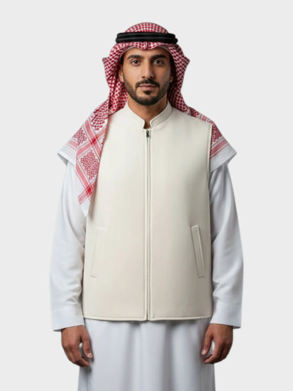 سترة وول فاخرة بسحّاب وجهين ( ازرق داكن/بيج)