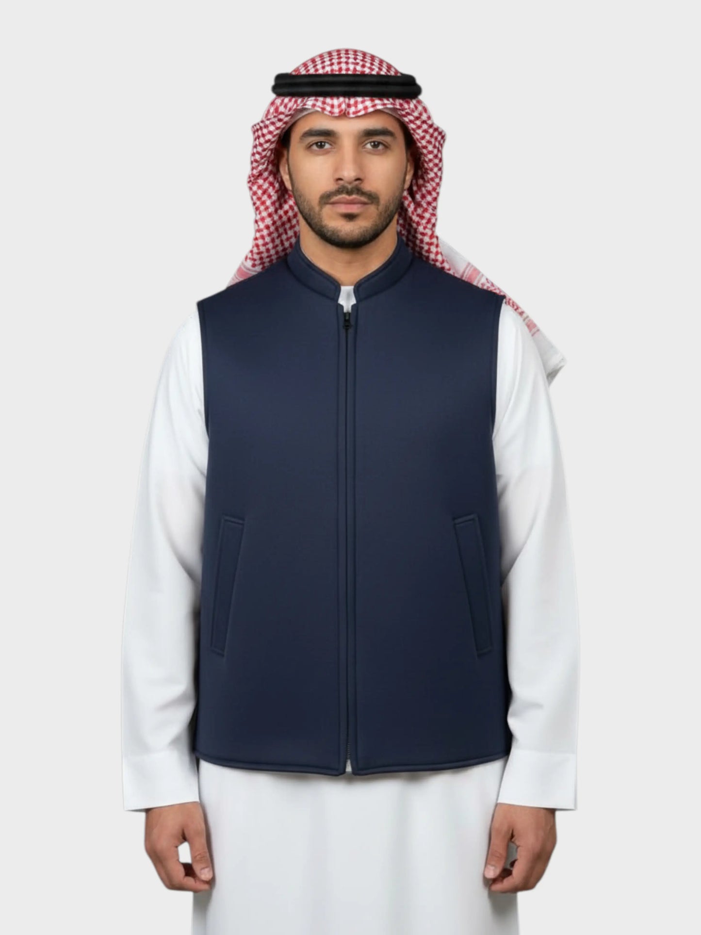 سترة وول فاخرة بسحّاب وجهين ( ازرق داكن/بيج)