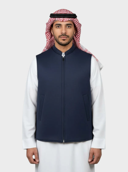 سترة وول فاخرة بسحّاب وجهين ( ازرق داكن/بيج)