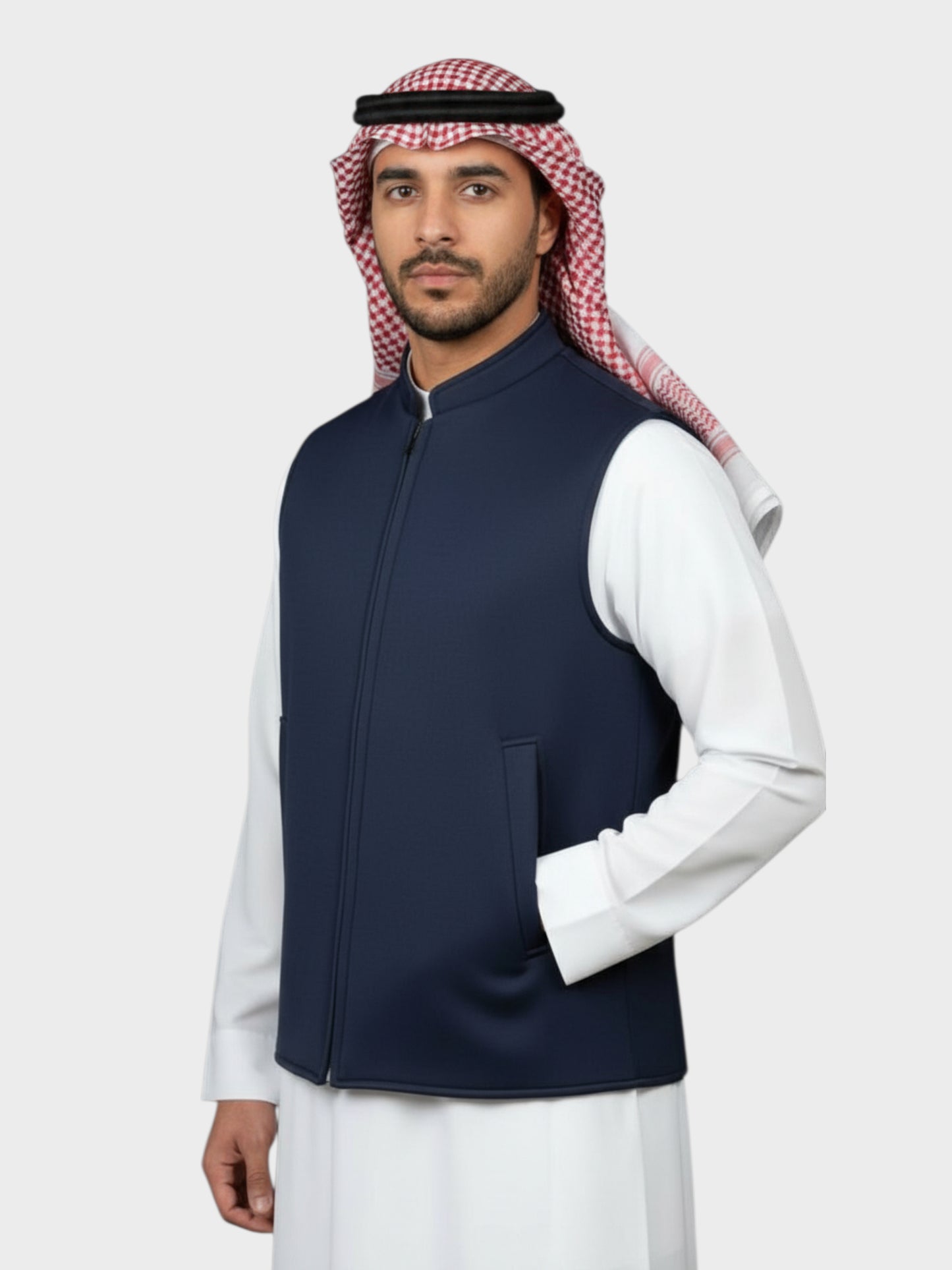 سترة وول فاخرة بسحّاب وجهين ( ازرق داكن/بيج)