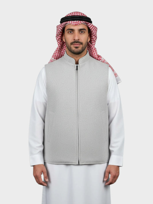 سترة وول فاخرة بسحّاب وجهين ( ازرق داكن/فضي رمادي)