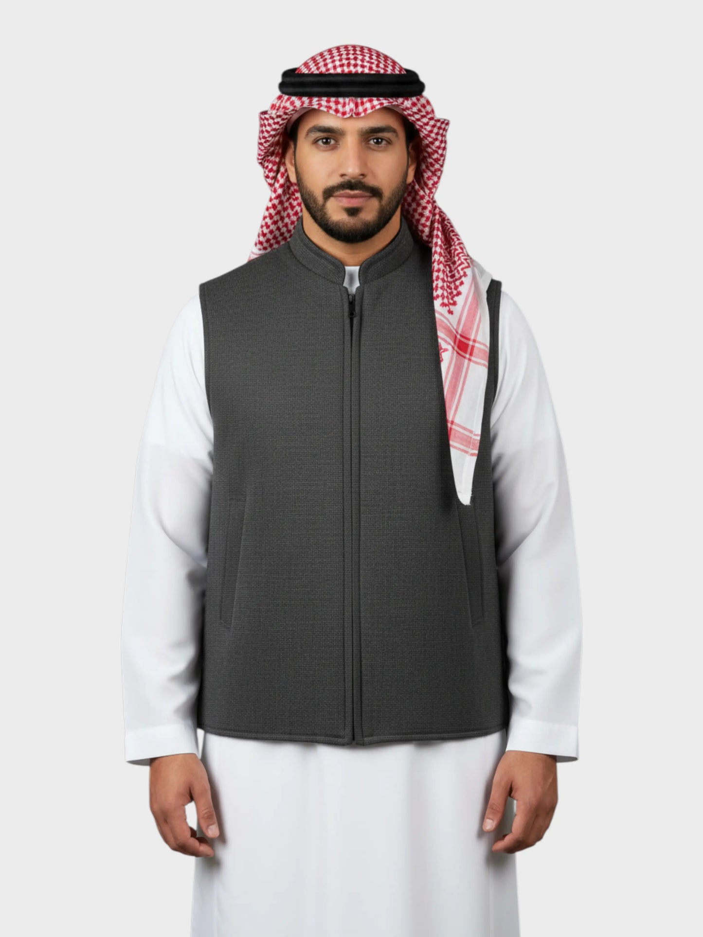 سترة وول فاخرة بسحّاب وجهين (رمادي غامق/اسود)