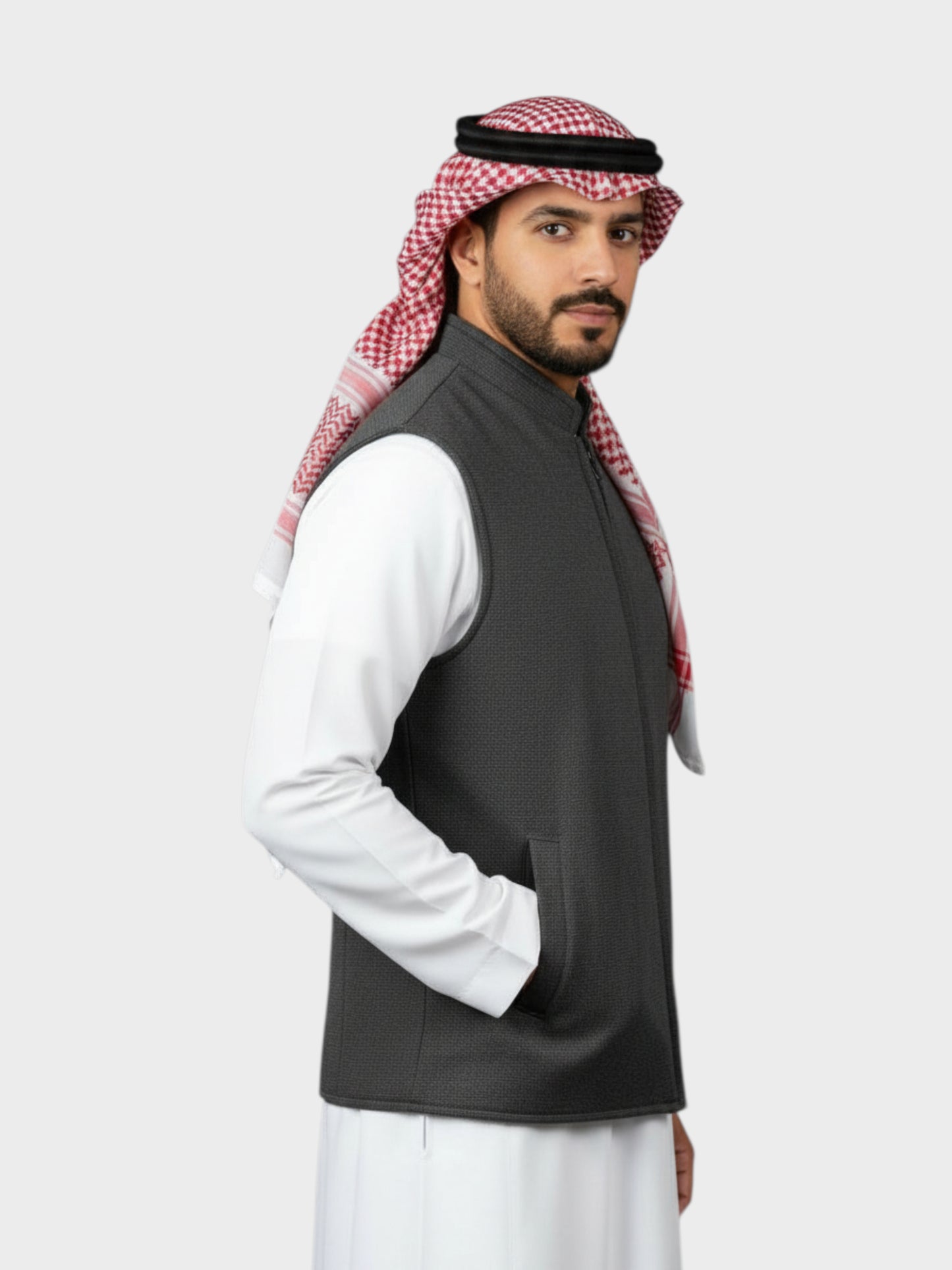 سترة وول فاخرة بسحّاب وجهين (رمادي غامق/اسود)