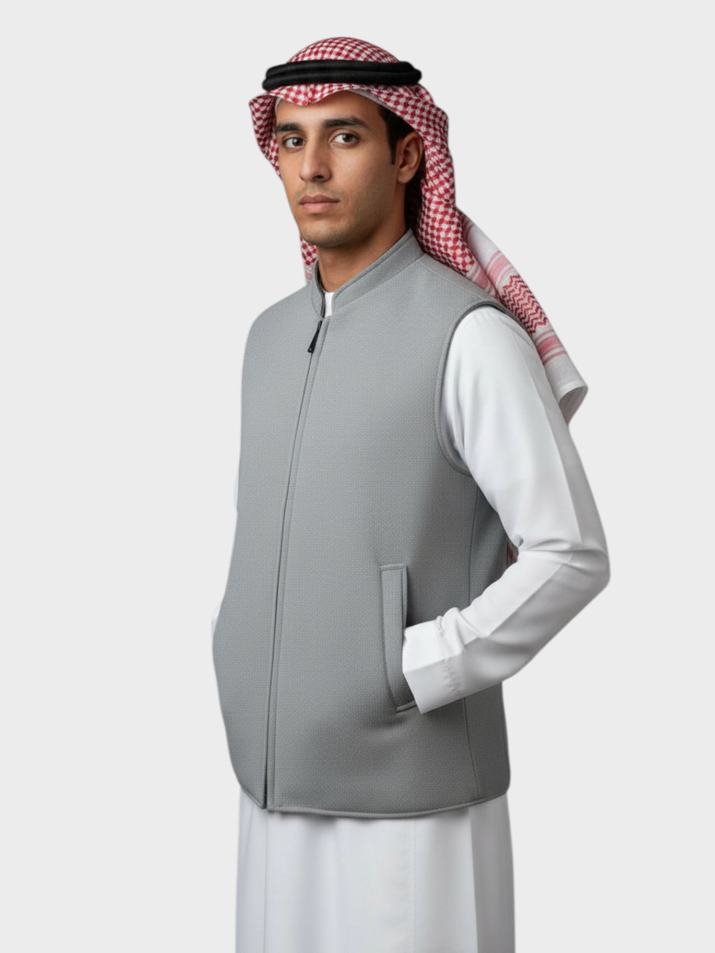 سترة وول فاخرة بسحّاب وجهين (رمادي متوسط/اسود)