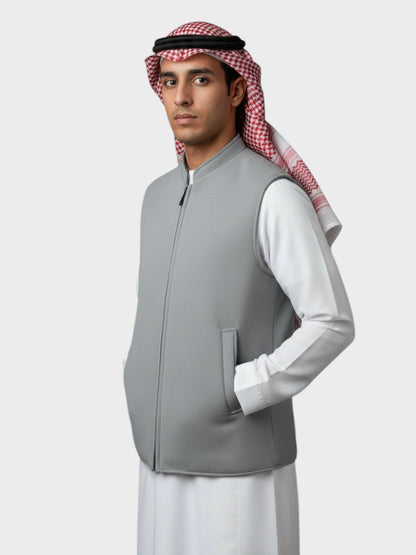 سترة وول فاخرة بسحّاب وجهين (رمادي متوسط/اسود)