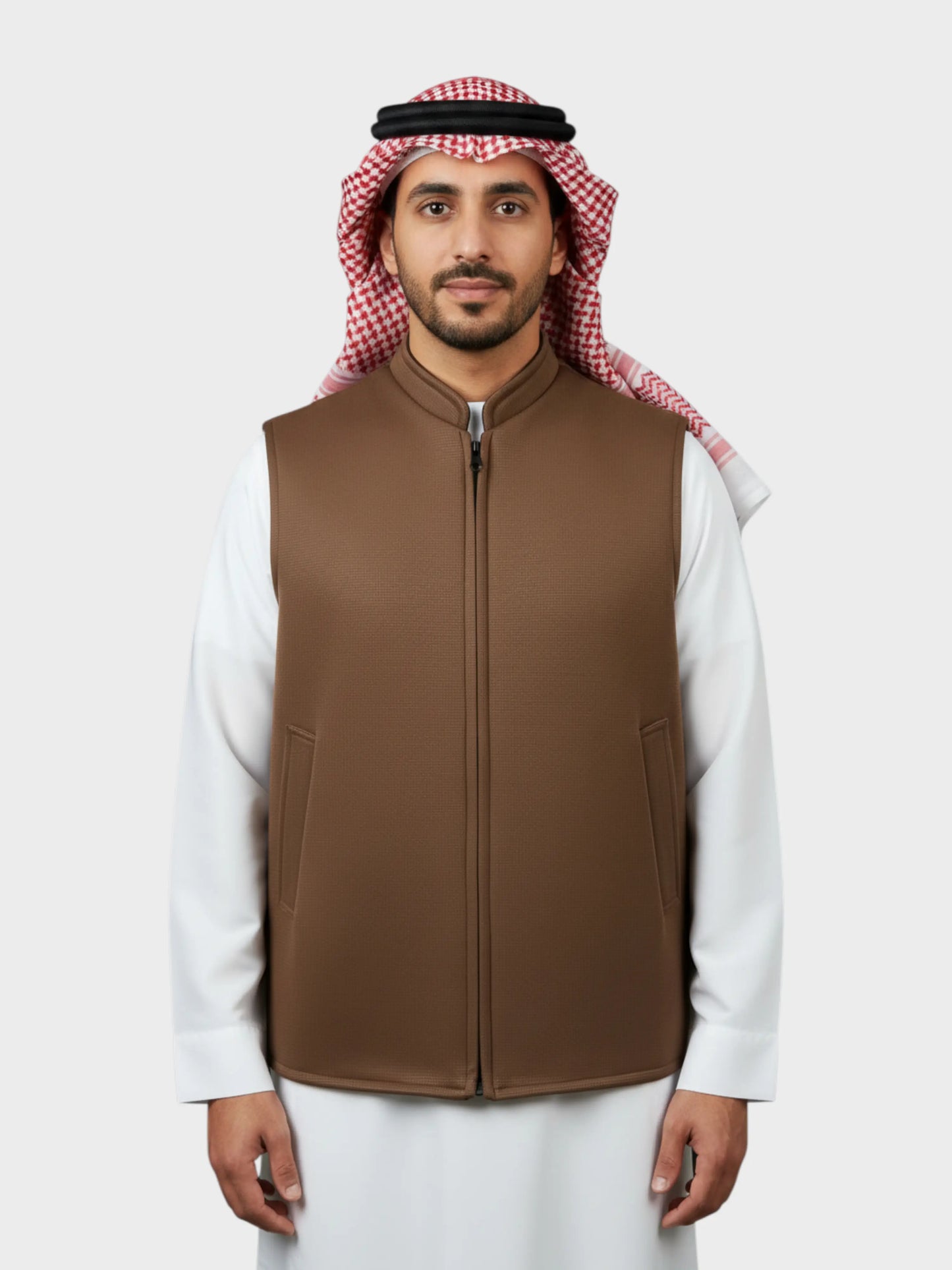 سترة وول فاخرة بسحّاب وجهين (بني غامق/اسود)