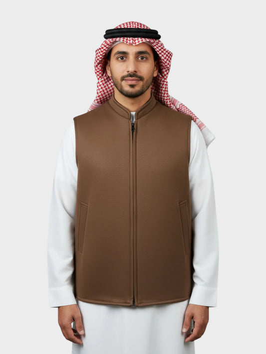 سترة وول فاخرة بسحّاب وجهين (بني غامق/اسود)