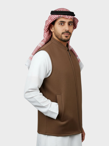 سترة وول فاخرة بسحّاب وجهين (بني غامق/اسود)