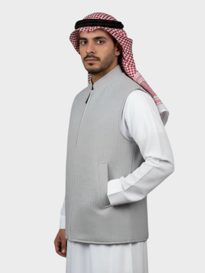 سترة وول فاخرة بسحّاب وجهين ( ازرق داكن/فضي رمادي)