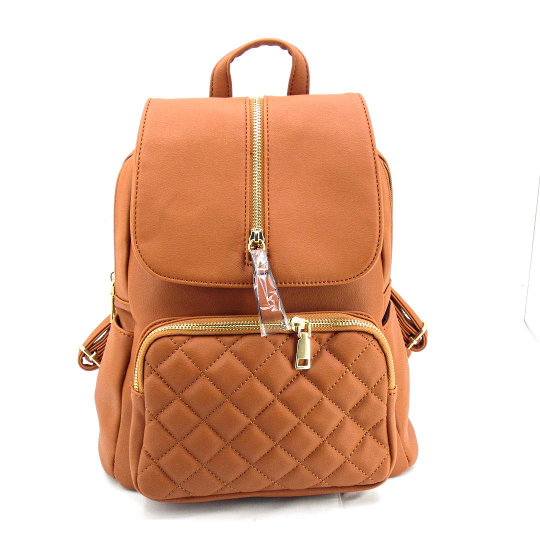 Leather Brown Upright Zip Backpack