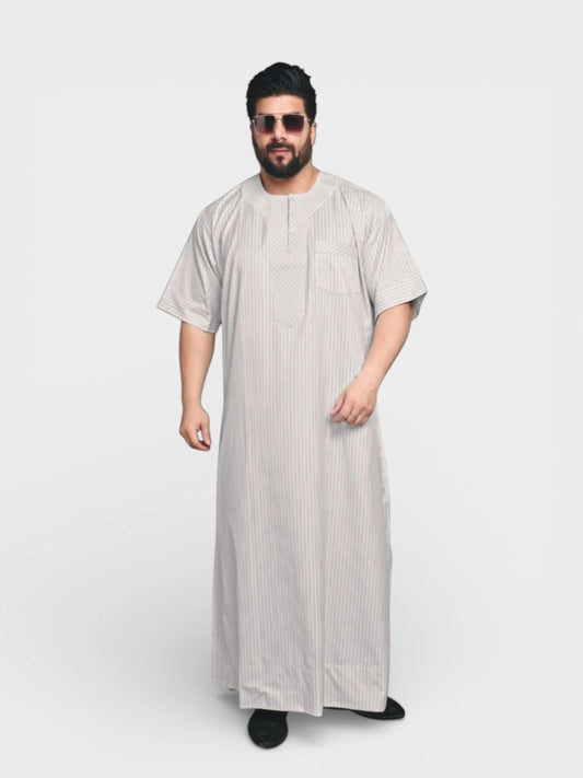 Classic Round Neck Striped Half Sleeve Dishdasha