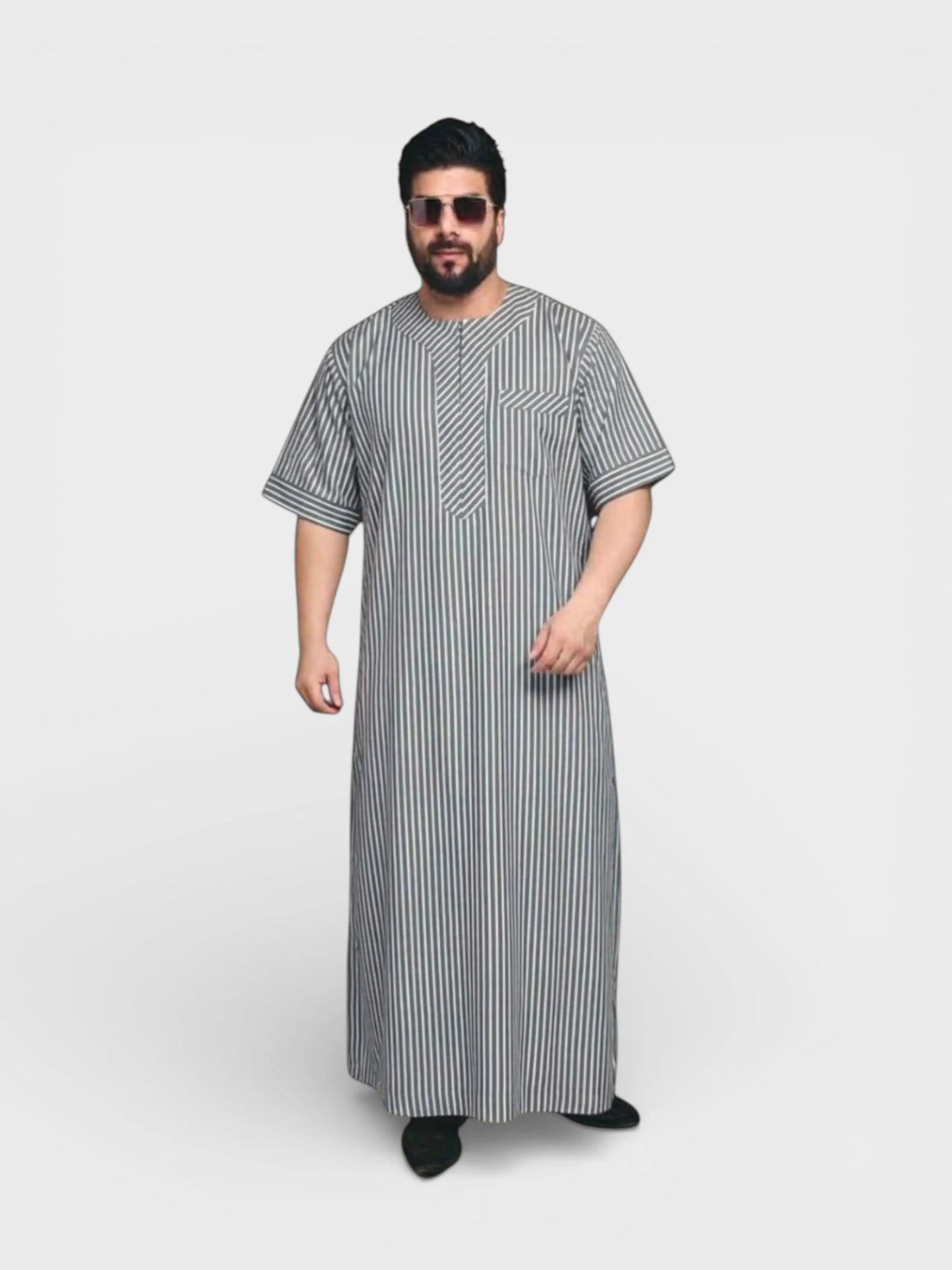 Classic Round Neck Striped Half Sleeve Dishdasha